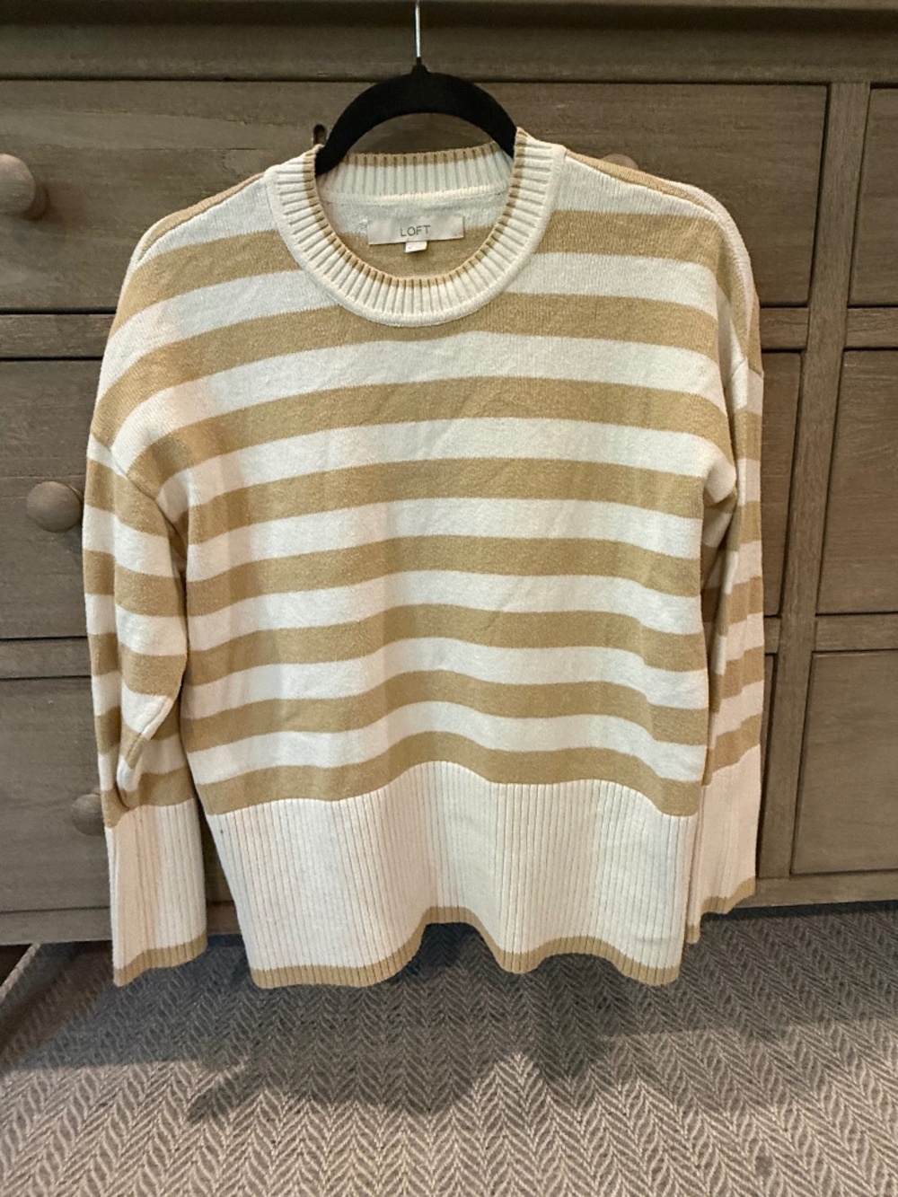 Loft Long Sleeve Tan & White Stripe Top